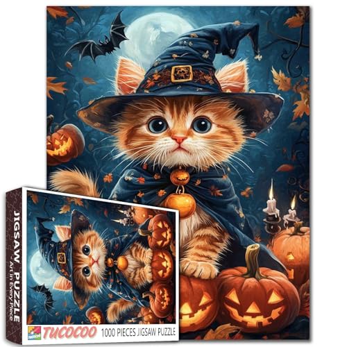 Niedliches Halloween-Hexenkatzen-Puzzle für Erwachsene, Studenten, 1000 Teile, Mond-Kätzchen, Kürbiskerze, Nachtthema, 50,8 x 68,9 cm, Puzzle, lustiges DIY-Geschenk für Urlaub, Entspannung, Aktivität Niedliches Halloween-Hexenkatzen-Puzzle für Erwachsene, Studenten, 1000 Teile, Mond-Kätzchen, Kürbiskerze, Nachtthema, 50,8 x 68,9 cm, Puzzle, lustiges DIY-Geschenk für Urlaub, Entspannung, Aktivität von Tucocoo