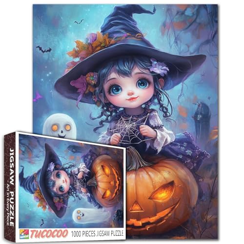 Niedliches Hexenmädchen auf Kürbis, 1000-teiliges Puzzle für Erwachsene, Studenten, Geisterfantasie, Halloween-Puppe, Kunst, bunte Puzzles, 50,8 x 68,6 cm, entspannendes Spiel, Spaß, Aktivität Niedliches Hexenmädchen auf Kürbis, 1000-teiliges Puzzle für Erwachsene, Studenten, Geisterfantasie, Halloween-Puppe, Kunst, bunte Puzzles, 50,8 x 68,6 cm, entspannendes Spiel, Spaß, Aktivität von Tucocoo
