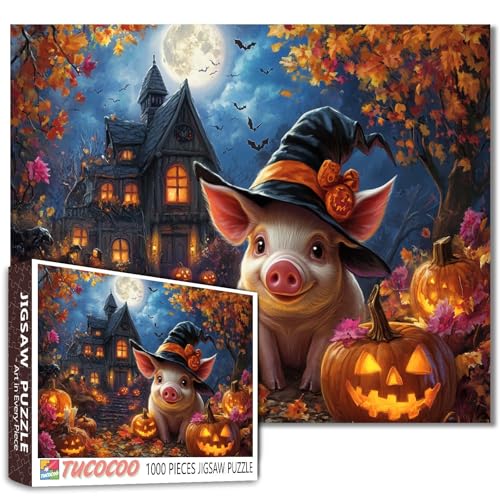 Niedliches Schwein Hexenhut Puzzle für Erwachsene 1000 Teile Kürbisse Spukhaus Jigsaw Vollmond Herbst Blätter Gruselige Puzzles Halloween Dekor Familienspielabende Spaß Herausforderung Geschenk für Niedliches Schwein Hexenhut Puzzle für Erwachsene 1000 Teile Kürbisse Spukhaus Jigsaw Vollmond Herbst Blätter Gruselige Puzzles Halloween Dekor Familienspielabende Spaß Herausforderung Geschenk für von Tucocoo