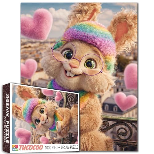 Niedliches Tier-Hasen-Puzzle für Erwachsene, 1000 Teile, Balkon, Hase, Getränke, Kaffee, DIY-Kunst-Puzzle, 50,8 x 68,9 cm, für Heimdekoration, Geschenkidee, Geschenk, Familienpuzzle, perfekt für von Tucocoo