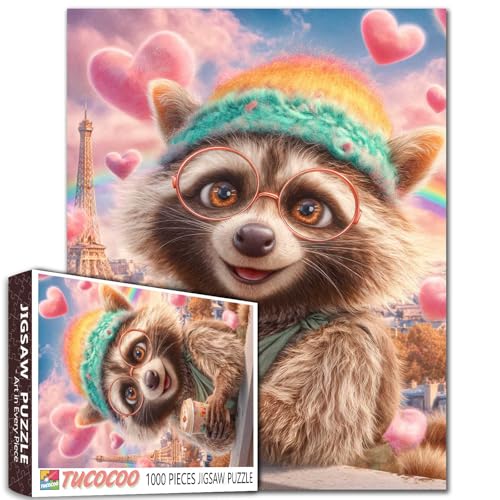 Niedliches Tier-Puzzle, Waschbär, Trinkkaffee, Puzzles für Erwachsene, 1000 Teile, Regenbogen-Puzzle, Paris, Eiffelturm, Kunst, 50,8 x 68,9 cm, bunte DIY-Puzzles für Heimdekoration, Familienpuzzle Niedliches Tier-Puzzle, Waschbär, Trinkkaffee, Puzzles für Erwachsene, 1000 Teile, Regenbogen-Puzzle, Paris, Eiffelturm, Kunst, 50,8 x 68,9 cm, bunte DIY-Puzzles für Heimdekoration, Familienpuzzle von Tucocoo