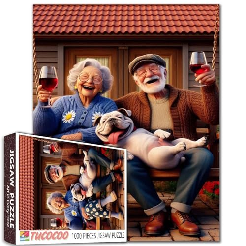 Niedliches altes Paar, das auf der Schaukel schwingt Jigsaw Puzzles 1000 Stücke für Erwachsene Niedliche Welpen und Rotwein Glaspuzzles Intellektuelle Dekomprimierung Spaß Familienspiel Niedliches altes Paar, das auf der Schaukel schwingt Jigsaw Puzzles 1000 Stücke für Erwachsene Niedliche Welpen und Rotwein Glaspuzzles Intellektuelle Dekomprimierung Spaß Familienspiel von Tucocoo