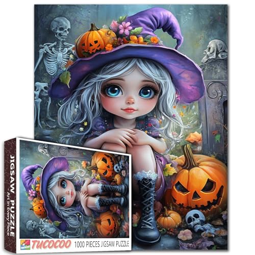 Niedliches kleines Hexenmädchen-Puzzle, 1000 Teile für Erwachsene, Studenten, Halloween, Wald, Fantasie-Stil, Ganzkörper-Porträt, Puppe, Kürbisse, Skelette, Herbstthema, Puzzle, 50,8 x 68,9 cm Niedliches kleines Hexenmädchen-Puzzle, 1000 Teile für Erwachsene, Studenten, Halloween, Wald, Fantasie-Stil, Ganzkörper-Porträt, Puppe, Kürbisse, Skelette, Herbstthema, Puzzle, 50,8 x 68,9 cm von Tucocoo