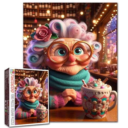 Oma Trinkmilch Tee Puzzle 1000 Teile für Erwachsene Alte Frau Lady Puzzle Entspannung Unterhaltung Aktivität Einzigartige Wohnkultur Geschenke Wanddekoration 19,7 x 27,6 Zoll von Tucocoo