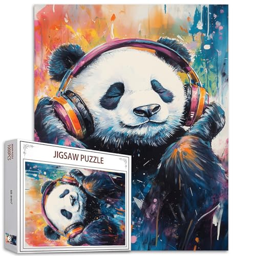Panda Hören Musik 1000 Teile Puzzle für Erwachsene, niedliche Tiere, Puzzle, Kunst, schwieriges Puzzle für Erwachsene, herausforderndes Puzzle, perfekt für Spielabende, Heimdekoration Panda Hören Musik 1000 Teile Puzzle für Erwachsene, niedliche Tiere, Puzzle, Kunst, schwieriges Puzzle für Erwachsene, herausforderndes Puzzle, perfekt für Spielabende, Heimdekoration von Tucocoo