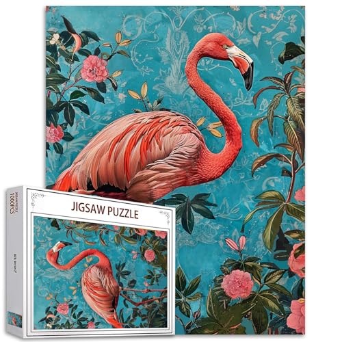 Pink Flamingo 1000 Teile Puzzle für Erwachsene, Tierpuzzle, Kunst, schwieriges Puzzle für Erwachsene, herausforderndes Puzzle, perfekt für Spielabende, Heimdekoration von Tucocoo