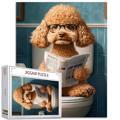 Pudel-Toilettensitzabdeckung 1000 Stück Puzzles für Erwachsene 27×20 Zoll Tierpuzzle Welpenpuzzle Herausfordernde Familienaktivitätsspiele Buntes DIY-Bastelpuzzle für Heimdeko-Geschenke von Tucocoo