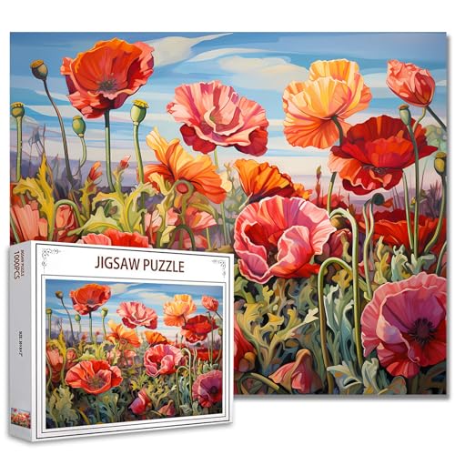 Puzzle, 1000 Teile für Erwachsene, Mohnblumen, Blumen in einer floralen Landschaft, Hartfaser-Puzzle, herausforderndes Puzzle, perfekt für Spielabende, DIY-Wanddekoration, Kunstpuzzles, bunte Blumen, Puzzle, 1000 Teile für Erwachsene, Mohnblumen, Blumen in einer floralen Landschaft, Hartfaser-Puzzle, herausforderndes Puzzle, perfekt für Spielabende, DIY-Wanddekoration, Kunstpuzzles, bunte Blumen, von Tucocoo