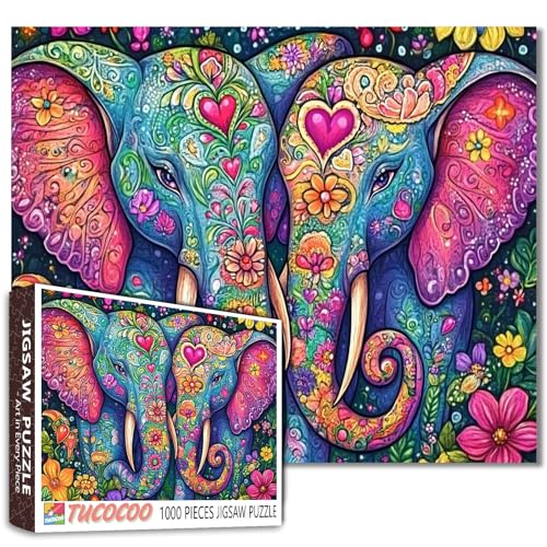 Puzzle 1000 Teile für Erwachsene, Elefanten-Paar, herausforderndes Puzzle, perfekt für Spielabende, DIY-Wanddekoration, Kunst-Puzzles, Liebeselefanten, 68,6 x 50,8 cm Puzzle 1000 Teile für Erwachsene, Elefanten-Paar, herausforderndes Puzzle, perfekt für Spielabende, DIY-Wanddekoration, Kunst-Puzzles, Liebeselefanten, 68,6 x 50,8 cm von Tucocoo