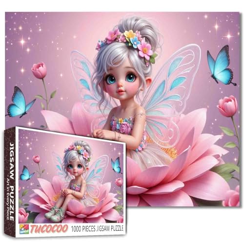 Puzzle 1000 Teile für Erwachsene, Feengeflügeltes Mädchen, Hartfaser-Puzzle, herausforderndes Puzzle, perfekt für Spielabende, DIY-Wanddekoration, Kunst-Puzzles, Fee, sitzend auf riesiger rosa Blume Puzzle 1000 Teile für Erwachsene, Feengeflügeltes Mädchen, Hartfaser-Puzzle, herausforderndes Puzzle, perfekt für Spielabende, DIY-Wanddekoration, Kunst-Puzzles, Fee, sitzend auf riesiger rosa Blume von Tucocoo