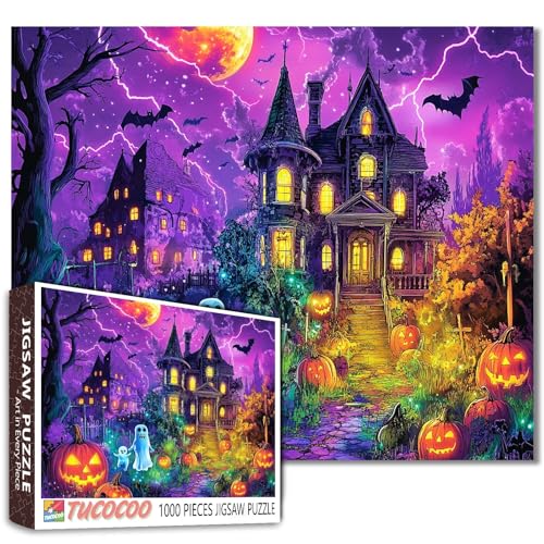Puzzle 1000 Teile für Erwachsene, Halloween, Vampirhaus, Hartfaser-Puzzle, herausforderndes Puzzle, perfekt für Spieleabende, DIY-Wanddekoration, Kunst-Puzzles, gruseliges Schloss, 68,6 cm x 20 Puzzle 1000 Teile für Erwachsene, Halloween, Vampirhaus, Hartfaser-Puzzle, herausforderndes Puzzle, perfekt für Spieleabende, DIY-Wanddekoration, Kunst-Puzzles, gruseliges Schloss, 68,6 cm x 20 von Tucocoo