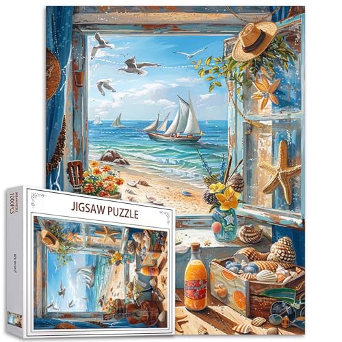 Puzzle 1000 Teile für Erwachsene, Strandthema, Fensterlandschaft, Puzzle, herausforderndes Puzzle, perfekt für Spielabende, DIY-Wanddekoration, Landschaftskunst am Meer, Landschaftskunst, 68,6 x 50,8 Puzzle 1000 Teile für Erwachsene, Strandthema, Fensterlandschaft, Puzzle, herausforderndes Puzzle, perfekt für Spielabende, DIY-Wanddekoration, Landschaftskunst am Meer, Landschaftskunst, 68,6 x 50,8 von Tucocoo