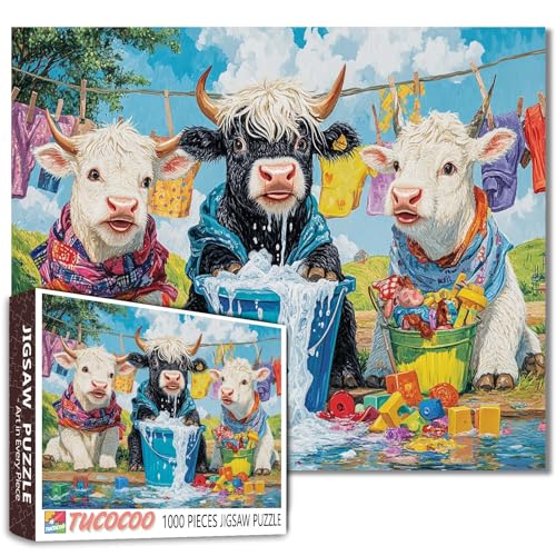 Puzzle 1000 Teile für Erwachsene, lustiges Bauernhoftier-Puzzle, herausforderndes Puzzle, perfekt für Spielabende, DIY-Wanddekoration, Kunst-Puzzles, Kuh, Rinder, Wäsche, Kunst, 68,6 x 50,8 cm Puzzle 1000 Teile für Erwachsene, lustiges Bauernhoftier-Puzzle, herausforderndes Puzzle, perfekt für Spielabende, DIY-Wanddekoration, Kunst-Puzzles, Kuh, Rinder, Wäsche, Kunst, 68,6 x 50,8 cm von Tucocoo