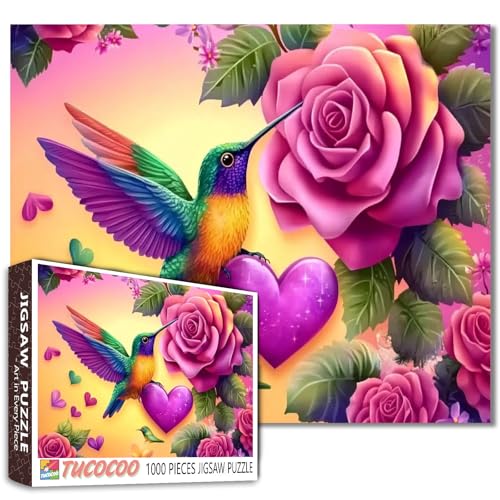 Puzzle Kolibri mit Rose, Vogelherz, Blumen, 1000 Teile, Puzzle für Erwachsene, 68,6 x 50,8 cm, Puzzles für Familie, HD-Qualität, von der Natur inspiriertes Malpuzzle, Geschenk, perfekt für Puzzle Kolibri mit Rose, Vogelherz, Blumen, 1000 Teile, Puzzle für Erwachsene, 68,6 x 50,8 cm, Puzzles für Familie, HD-Qualität, von der Natur inspiriertes Malpuzzle, Geschenk, perfekt für von Tucocoo