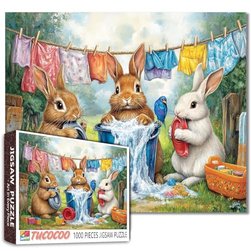 Puzzle Waldkaninchen zum Wäsche, niedliches Häschen, 1000 Teile, Puzzle für Erwachsene, 68,6 x 50,8 cm, Puzzles für Familien, HD-Qualität, Tierliebhaber, Puzzle-Geschenk, Aktivitätsspielabend Puzzle Waldkaninchen zum Wäsche, niedliches Häschen, 1000 Teile, Puzzle für Erwachsene, 68,6 x 50,8 cm, Puzzles für Familien, HD-Qualität, Tierliebhaber, Puzzle-Geschenk, Aktivitätsspielabend von Tucocoo