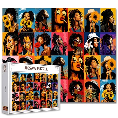 Puzzle für Erwachsene, 1000 Teile, schöne schwarze Frauen, 1000-teiliges Puzzle, modisch, bunte Sonnenblumen, Familienspiel, afrikanische Frau, Collage, hartes Puzzle Puzzle für Erwachsene, 1000 Teile, schöne schwarze Frauen, 1000-teiliges Puzzle, modisch, bunte Sonnenblumen, Familienspiel, afrikanische Frau, Collage, hartes Puzzle von Tucocoo