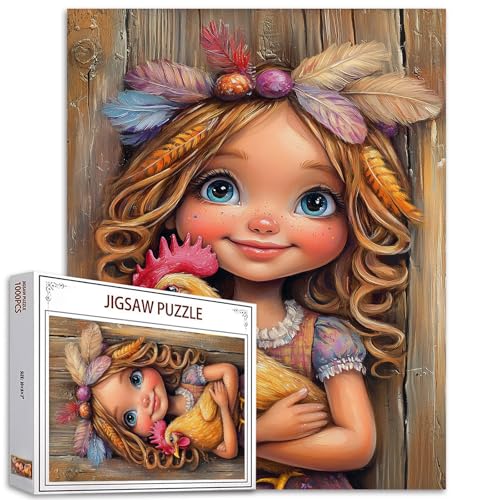 Puzzle für Erwachsene, Motiv: Mädchen mit Huhn, 1000 Teile, Bauernhof-Hahn und Frauen, Kunst, Heimdekoration, Geschenk, Spielzeug für Männer und Frauen, Retro-Puzzle-Kunst für Familie, Puzzle für Erwachsene, Motiv: Mädchen mit Huhn, 1000 Teile, Bauernhof-Hahn und Frauen, Kunst, Heimdekoration, Geschenk, Spielzeug für Männer und Frauen, Retro-Puzzle-Kunst für Familie, von Tucocoo