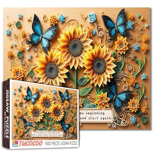 Puzzle für Erwachsene, Studenten, Sonnenblumen, Schmetterlinge, Motivationsspruch, Kunst-Puzzle, Wandkunst, Dekoration, 50,8 x 68,6 cm, inspirierendes Zitat, Geschenk, Stressabbau, 1000 Teile Puzzle für Erwachsene, Studenten, Sonnenblumen, Schmetterlinge, Motivationsspruch, Kunst-Puzzle, Wandkunst, Dekoration, 50,8 x 68,6 cm, inspirierendes Zitat, Geschenk, Stressabbau, 1000 Teile von Tucocoo