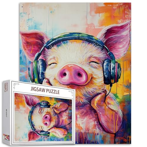 Puzzle mit Schwein, das Musik hört, lustiges Tier, 1000-teiliges Puzzle für Erwachsene, herausforderndes Puzzle, perfekt für Spielabende, niedliche Tiere, 1000 Teile, fertige Größe ist 68,6 x 50,8 cm Puzzle mit Schwein, das Musik hört, lustiges Tier, 1000-teiliges Puzzle für Erwachsene, herausforderndes Puzzle, perfekt für Spielabende, niedliche Tiere, 1000 Teile, fertige Größe ist 68,6 x 50,8 cm von Tucocoo