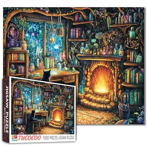 Puzzle mit Zauberhütte im Wald, magische Hütte, 1000 Teile, Puzzle für Erwachsene, 68,6 x 50,8 cm, schwarze Katzentrank-Puzzles für Familien, HD-Qualität, Puzzle-Geschenk, Familienaktivität für Puzzle mit Zauberhütte im Wald, magische Hütte, 1000 Teile, Puzzle für Erwachsene, 68,6 x 50,8 cm, schwarze Katzentrank-Puzzles für Familien, HD-Qualität, Puzzle-Geschenk, Familienaktivität für von Tucocoo