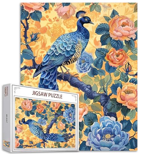 Puzzle mit blauem Pfau, 1000-teiliges Puzzle für Erwachsene, buntes Vintage-Tier-Puzzle für Teenager, Jungen, Mädchen, Geschenke, Pfingstrose, Pflanzenpuzzle, Kunst, herausforderndes Puzzle, perfekt Puzzle mit blauem Pfau, 1000-teiliges Puzzle für Erwachsene, buntes Vintage-Tier-Puzzle für Teenager, Jungen, Mädchen, Geschenke, Pfingstrose, Pflanzenpuzzle, Kunst, herausforderndes Puzzle, perfekt von Tucocoo