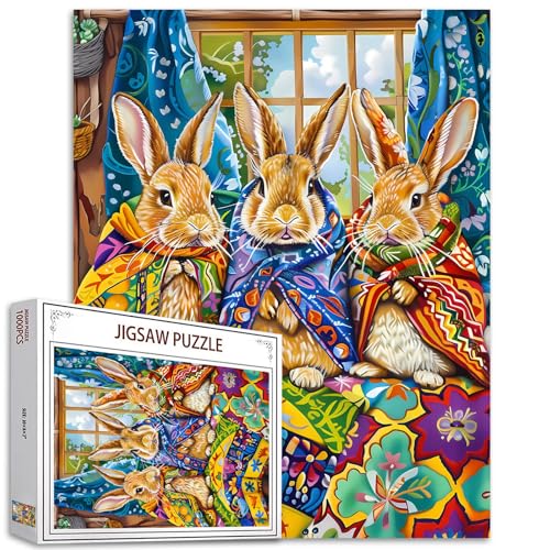 Puzzle mit drei lustigen Kaninchen, 1000 Teile, Bauernhofhasen-Illustration, Puzzle für Erwachsene, Vintage-Osterhasen, Familien-Puzzle, einzigartiges Geschenk, herausforderndes Puzzle, 1000 Teile Puzzle mit drei lustigen Kaninchen, 1000 Teile, Bauernhofhasen-Illustration, Puzzle für Erwachsene, Vintage-Osterhasen, Familien-Puzzle, einzigartiges Geschenk, herausforderndes Puzzle, 1000 Teile von Tucocoo