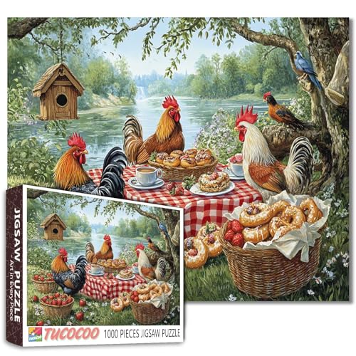 Puzzle mit niedlichem Hahn, Bauernhoftiere, 1000 Teile, Puzzle für Erwachsene, 68,6 x 50,8 cm, Puzzles für Familien, HD-Qualität, Hühner, Outdoor-Fest-Szene, Puzzle, Geschenk, Aktivitätsspielabend Puzzle mit niedlichem Hahn, Bauernhoftiere, 1000 Teile, Puzzle für Erwachsene, 68,6 x 50,8 cm, Puzzles für Familien, HD-Qualität, Hühner, Outdoor-Fest-Szene, Puzzle, Geschenk, Aktivitätsspielabend von Tucocoo