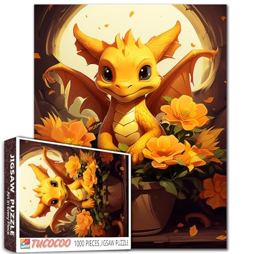 Puzzle mit orangefarbenem Drachen, Drache mit gelben Blumen, 1000 Teile, Puzzle für Erwachsene, 68,6 x 50,8 cm, Puzzles für Familien, HD-Qualität, von der Natur inspiriertes Malpuzzle, Geschenk Puzzle mit orangefarbenem Drachen, Drache mit gelben Blumen, 1000 Teile, Puzzle für Erwachsene, 68,6 x 50,8 cm, Puzzles für Familien, HD-Qualität, von der Natur inspiriertes Malpuzzle, Geschenk von Tucocoo