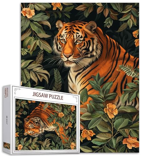 Puzzle mit tropischem Dschungel-Tiger, grüne Blätter, Blumenmuster, 1000 Teile, Puzzle für Erwachsene, 68,6 x 50,8 cm, HD-Qualität, wilde Tiere, Fotopuzzle, Geschenk, perfekt für Partyspiel-Geschenke Puzzle mit tropischem Dschungel-Tiger, grüne Blätter, Blumenmuster, 1000 Teile, Puzzle für Erwachsene, 68,6 x 50,8 cm, HD-Qualität, wilde Tiere, Fotopuzzle, Geschenk, perfekt für Partyspiel-Geschenke von Tucocoo