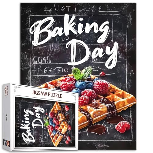 Restaurant Menu Poster Jigsaw Puzzles 1000 Teile für Erwachsene, Waffel mit Beeren und Schokoladensoße 20''x27''Inch Buntes Dessert Brot Puzzle Kunst Backen Tag Puzzle Backen Liebhaber von Tucocoo