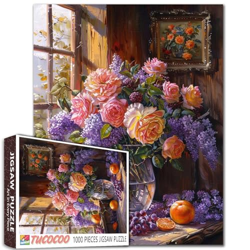 Retro Floral Stillleben Puzzle 1000 Teile Puzzle für Erwachsene Studenten Vintage Rosen Flieder Pfingstrosen Hortensien Tischszene Kunst Dekor Puzzles Größe 50,8 x 68,6 cm Home Wanddekoration Tolle Retro Floral Stillleben Puzzle 1000 Teile Puzzle für Erwachsene Studenten Vintage Rosen Flieder Pfingstrosen Hortensien Tischszene Kunst Dekor Puzzles Größe 50,8 x 68,6 cm Home Wanddekoration Tolle von Tucocoo
