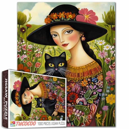 Retro-Frauen-Puzzle, 1000 Teile, böhmische Puzzles für Erwachsene, abstraktes Mädchenpuzzle, herausforderndes Puzzle, perfekt für Spielgeschenke, DIY-Heimwanddekoration, Vintage-Figur-Kunst-Puzzles von Tucocoo