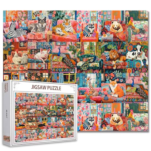 Retro-Tier-Puzzle, modische Puzzles für Erwachsene, buntes Puzzle im Vintage-Stil, für Erwachsene, Tiere, die auf dem Sofa sitzen, Puzzle, Familiencollage, harte Puzzles für Heimdekoration Retro-Tier-Puzzle, modische Puzzles für Erwachsene, buntes Puzzle im Vintage-Stil, für Erwachsene, Tiere, die auf dem Sofa sitzen, Puzzle, Familiencollage, harte Puzzles für Heimdekoration von Tucocoo