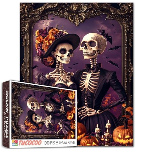 Romantisches Skelett-Paar, Gothic, Halloween, 1000-teiliges Puzzle für Erwachsene, Herbsthorror, ästhetisch, 50,8 x 68,6 cm, einzigartige gruselige Puzzles für Halloween-Dekoration, gruselige Kunst Romantisches Skelett-Paar, Gothic, Halloween, 1000-teiliges Puzzle für Erwachsene, Herbsthorror, ästhetisch, 50,8 x 68,6 cm, einzigartige gruselige Puzzles für Halloween-Dekoration, gruselige Kunst von Tucocoo