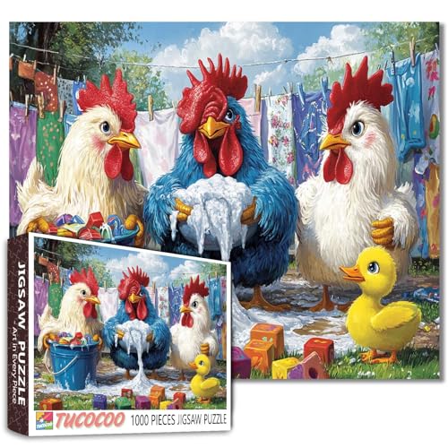 Roosters Doing Laundry Jigsaw Puzzle 1000 Pieces Puzzles for Adults, Farm Animal Washing Clothes Scene Jigsaw Puzzles for Challenging Family Activity Games DIY Puzzle for Home Decor-20 x 27 Inches Roosters Doing Laundry Jigsaw Puzzle 1000 Pieces Puzzles for Adults, Farm Animal Washing Clothes Scene Jigsaw Puzzles for Challenging Family Activity Games DIY Puzzle for Home Decor-20 x 27 Inches von Tucocoo