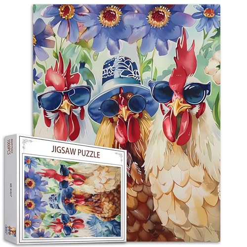 Hühner Familie Puzzles für Erwachsene 1000 Stück Elegante Hühner Lustige Tier Kunst Puzzles Bunte DIY Puzzles für Home Decoration Geschenke Familie Puzzle Perfekt für Spiel Abende von Tucocoo
