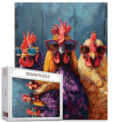 Roosters Jigsaw Puzzles für Erwachsene 1000 Stück Tiere Tropische Blumen Kunstwerk Jigsaw Puzzle 27 x 20 Zoll Bunte DIY Puzzles für Home Decoration Familie Puzzle perfekt für Spielabende von Tucocoo