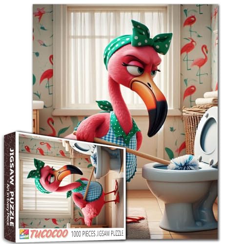 Rosa Flamingo Scrub Toilette Jigsaw Puzzle für Erwachsene Reiztbare Tiere Saubere Toilette Badezimmer Intellektuelle Dekomprimieren Spaß Familienspiel Beste für Familie Spiel Spiele Sammlung von Tucocoo