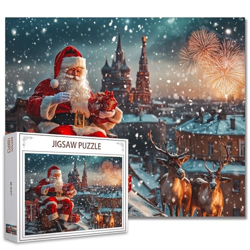 Santa Claus Jigsaw Puzzles für Erwachsene 1000 Stück Weihnachten Bilder Xmas Schnee DIY Puzzles für herausfordernde Familie Aktivität Spiele Home Wall Decor Kunsthandwerk einzigartige Geschenke von Tucocoo