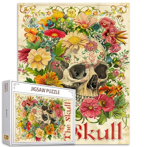 Schädel Blumen Jigsaw Puzzle Vintage Skelett Floral 1000 Teile Puzzles Spiel Menschliches Organ Anatomie Puzzles für Erwachsene Heimdekoration Familienpuzzle Perfekt für Spieleabende Geschenk Wahl von Tucocoo