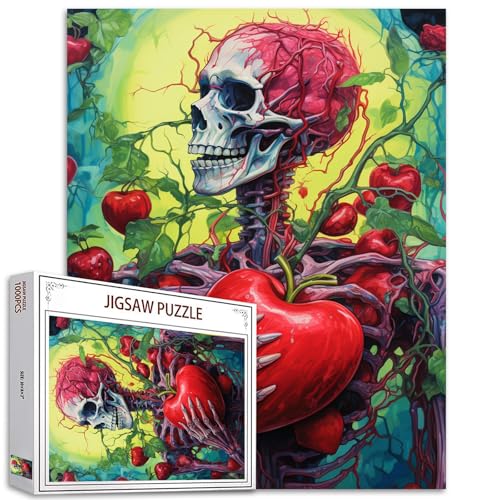Schädelpuzzle für Erwachsene 1000 Teile,Grüne Rebe Skelett Halloween Jigsaw Puzzle,Horror Skelett Puzzle Herausfordernde Puzzles Erwachsene Roter Apfel Kunsthandwerk Skelett Anatomie Krankenschwester Schädelpuzzle für Erwachsene 1000 Teile,Grüne Rebe Skelett Halloween Jigsaw Puzzle,Horror Skelett Puzzle Herausfordernde Puzzles Erwachsene Roter Apfel Kunsthandwerk Skelett Anatomie Krankenschwester von Tucocoo
