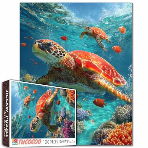 Schildkröte Puzzle für Erwachsene Unterwasser Ozean Meeresleben 1000 Teile Puzzles Tropische Fische Spaß Entspannendes Puzzle für Wohnkultur Ozean-Szene 1000 Teile von Tucocoo