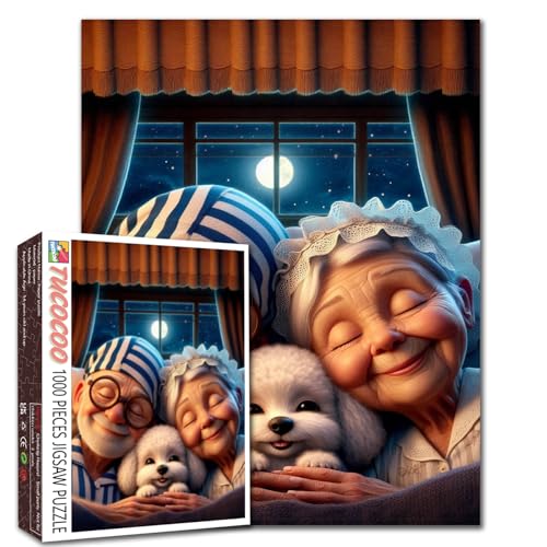 Schlafende Großvater und Oma Puzzles 1000 Stücke für Erwachsene EIN süßer Kleiner Hund und EIN altes Paar unter dem Sternenhimmel Puzzles unmöglich schwer schwierig herausfordernd für Erwachsene Schlafende Großvater und Oma Puzzles 1000 Stücke für Erwachsene EIN süßer Kleiner Hund und EIN altes Paar unter dem Sternenhimmel Puzzles unmöglich schwer schwierig herausfordernd für Erwachsene von Tucocoo