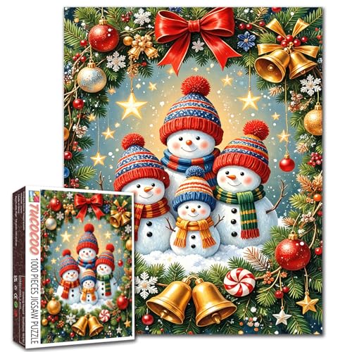 Schneemann-Puzzles für Erwachsene, 1000 Teile, schöne Weihnachtsdekoration, Kunst-Puzzle, 50,8 x 68,9 cm, bunt, DIY, Handwerk, Winter, Weihnachts-Puzzles für Heimdekoration, perfekt für Spielabende von Tucocoo