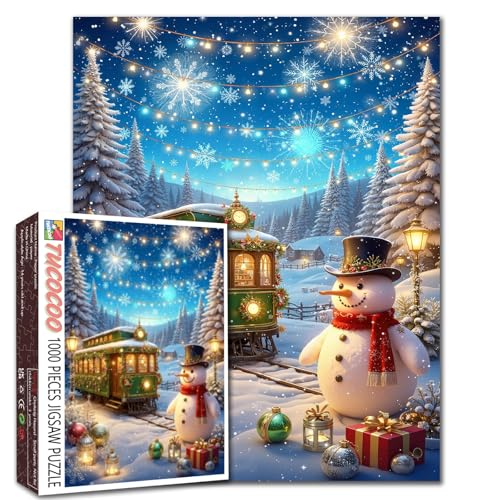 Schneemann Weihnachtszug Winterwunderland 1000 Teile Puzzle für Erwachsene Studenten Urlaub Laternen Schnee bedeckte Bäume Geschenke Gemütliche Nachtszene Entspannungsspiel 50,8 x 68,6 cm Stressabbau Schneemann Weihnachtszug Winterwunderland 1000 Teile Puzzle für Erwachsene Studenten Urlaub Laternen Schnee bedeckte Bäume Geschenke Gemütliche Nachtszene Entspannungsspiel 50,8 x 68,6 cm Stressabbau von Tucocoo