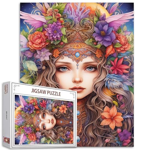 Schöne Blumen Göttin Puzzles für Erwachsene, 1000 Teile, interessante Bunte Engel Puzzles für lustige herausfordernde Familie Aktivität Spiel DIY-Puzzle für Home Decor, Geschenke für Mädchen von Tucocoo