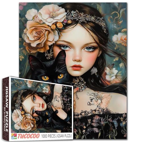 Schöne Frau 1000 Teile Puzzle für Erwachsene Schwarze Katze Puzzles Kunst Geschenke Klassisch Elegante Figur Herausfordernde Puzzle Perfekt für Spiel Parary Events Schöne Frau 1000 Teile Puzzle für Erwachsene Schwarze Katze Puzzles Kunst Geschenke Klassisch Elegante Figur Herausfordernde Puzzle Perfekt für Spiel Parary Events von Tucocoo