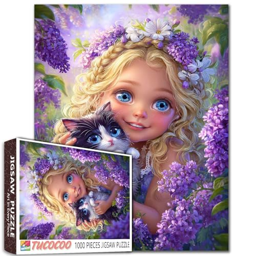 Schöne kleine Mädchen & Katze Puzzles für Erwachsene Mädchen mit lila Blumen 1000 Teile Puzzle Blondes Haar Frauen Puzzles Kunst Familienspiel Erwachsene Geburtstag Puzzle Schöne kleine Mädchen & Katze Puzzles für Erwachsene Mädchen mit lila Blumen 1000 Teile Puzzle Blondes Haar Frauen Puzzles Kunst Familienspiel Erwachsene Geburtstag Puzzle von Tucocoo