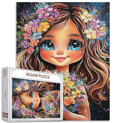 Tucocoo Schönes Blumenmädchen 1000-teiliges Puzzle für Erwachsene - Big Blue Eyes - Mädchen-Geschenk - Lustige Figur - Kunst - Herausfordernd - Perfekt für Spiel & Party Events von Tucocoo
