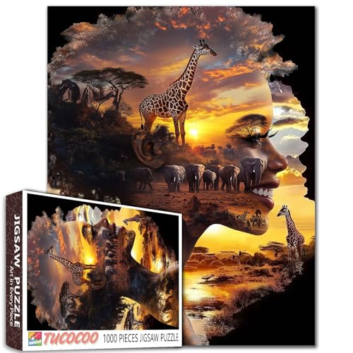 Schwarze Frauen Puzzles für Erwachsene Elefant Giraffe Baum des Lebens 1000 Teile Puzzle Kunst Afrika Frau Familienspiel Aktivität Spielabend Schwarze Frauen Puzzles für Erwachsene Elefant Giraffe Baum des Lebens 1000 Teile Puzzle Kunst Afrika Frau Familienspiel Aktivität Spielabend von Tucocoo